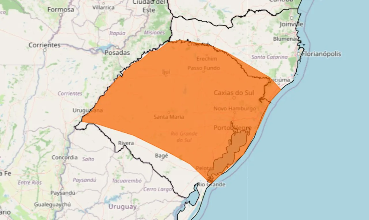 o mapa mostra as para chuva intensa e ventos fortes